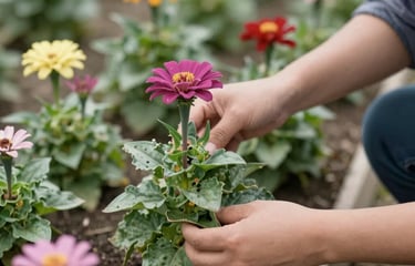 A happy customer holding a tablet showing žalioji erdvė's garden care guide.