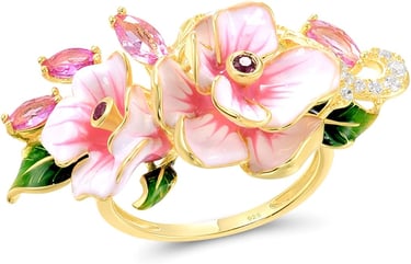 Prom Floral Accessories. Pink Flower Enamel CS Peony Ring