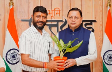 Santosh Khanduri with Chief  Minister Uttarakhand