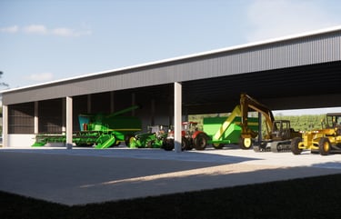 Galpão para abrigo de maquinário agrícola com amplo acesso
