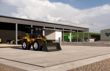 Área pavimentada com sistema de drenagem para lavagem de máquinas