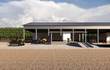 Área pavimentada com sistema de drenagem para lavagem de máquinas