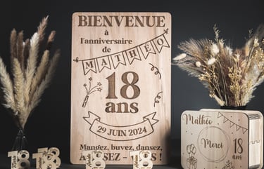 Marques places anniversaires. 18 ans Boite d'anniversaire. Panneau fête 18 ans