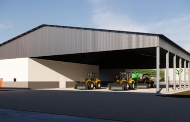 Galpão com estrutura para manutenção de máquinas e equipamentos