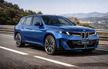 BMW iX3 2026 em movimento em rodovia destacando desempenho e design elétrico