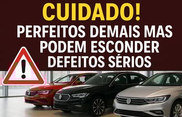 Banner de alerta com a frase "Cuidado! Perfeitos demais mas podem esconder defeitos sérios" sobre im