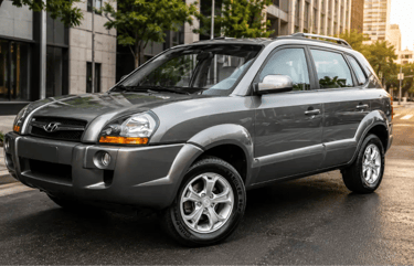 Hyundai Tucson GLS 2015 cinza em cenário urbano com vista frontal em ângulo e sem placa