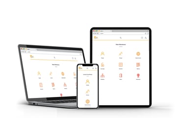 Cloud-based access control, interface displayed on laptop, tablet, and smartphone for management