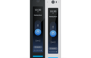 Touchless Pro Readers in black and white finishes, featuring touch screen display, PIN access, and modern access control