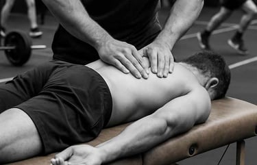 crossfit, hyrox male having a sport massage to recover faster 