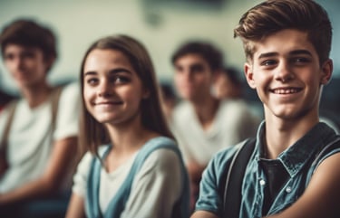 jeunes adolescents en classe qui sourient