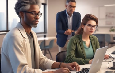 A warm, inviting workspace with a laptop open, surrounded by notes and a cup of coffee, symbolizing learning and confidence in technology.
