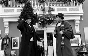 Performers in Victorian / Edwardian costumes and top hats  Christmas .Entertainment