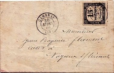1865: Portobrief von CAMBRAI nach NOYELLES-SUR-ESCAUT.