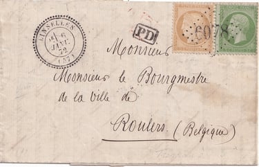 Letter weighing less than 10 g from LINSELLES to ROULERS franked at 20 c.