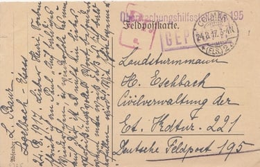 24 août 1917, carte pour un soldat territorial en poste à la Kommandantur 221