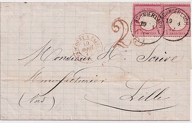 Letter from LAPOUTROIE (SCHNIERLACH) for LILLE franked at 2 groschen in with german stamps.