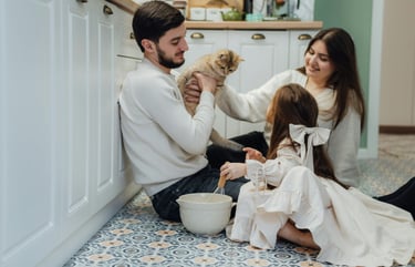 Family enjoying a calm, organized home after closet refresh