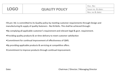 Quality Policy, ISO 9001 Quality Policy