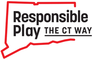 Logo promoting responsible gambling practices with a map outline of Connecticut.