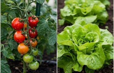 Tomato and lettuce growing. Easy crops for beginners