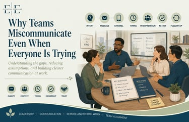 Illustration of a diverse team collaborating in a workspace to improve workplace communication and team alignment.