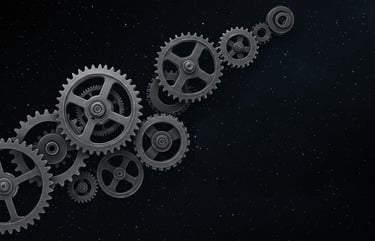 a group of gearsets with gears on a black background