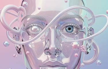 a digital art work of a woman's face with a futuristic headpiece