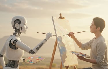 a robot that is standing next to a robot