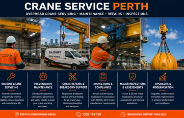 collage picture of technician performing crane servicing and inspections