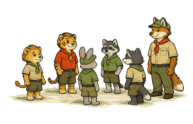 A scout leader standing as scouts begin to gather.