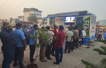Patients Waiting at Mobile Van Camp for Testing