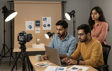 Photoshoots & Creative Content create image idea to a man and woman sitting at a table with a laptop