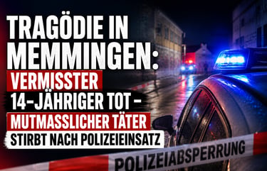 Polizeieinsatz in Memmingen mit Streifenwagen und Absperrband bei Nacht nach einer Tragödie um einen 14-Jährigen.