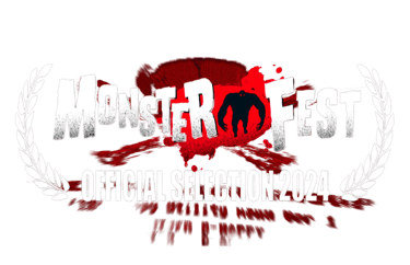 a monster hunter logo with a red and white background