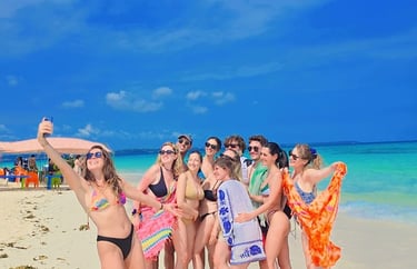 White sandy sandbank with shallow turquoise water on Safari Blue Zanzibar tour, ideal for walking, swimming, and photos