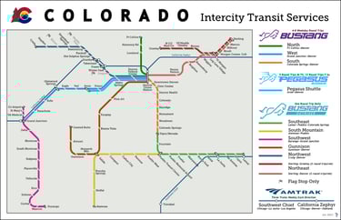 Map graphic of Colorado Intercity Transit Services