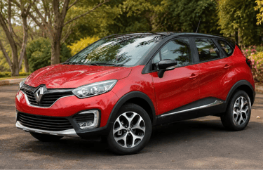 Renault Captur 2022 vermelho em ângulo frontal