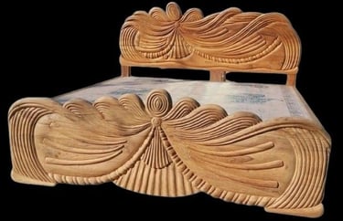 Teak Bed Featuring Fine Wood Carving Details