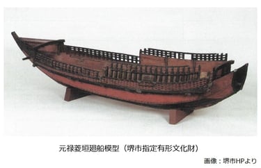 堺市博物館に展示されている元禄菱垣廻船模型（堺市指定有形文化財）