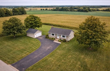 Aerial view of a casual country home