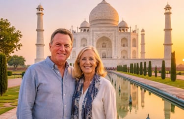 American couple at Taj Mahal enjoy Luxury India Tours