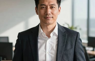 A professional headshot of a man in a crisp white shirt and dark blazer, standing in a sunlit Indiana office, modern and trustworthy appearance.