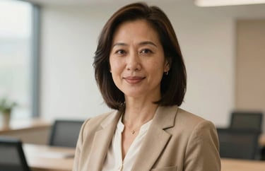 Professional headshot of a board member in a North American corporate environment with soft, clean lighting and a tan and cream color palette.