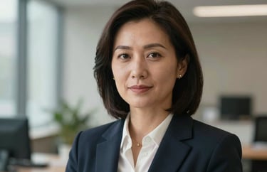 A polished headshot of a female leader in a North American professional setting, using soft focus for a sophisticated look.