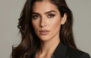 Portrait of a professional South American event stylist, looking creative and polished, neutral background.