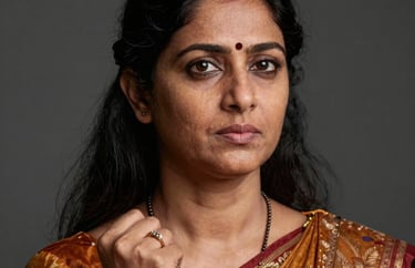 Professional studio portrait of a South Asian / Indian woman leader, looking determined and inspiring.