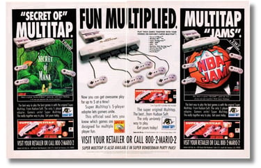 Super Multitap lançado pela Hudson Soft um adaptador multijogador para o Super NES, em 1993