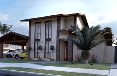 fachada rustica com tijolinho e janela alta