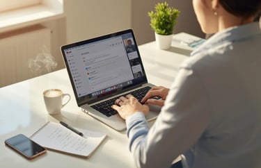 Content creator using Rytr AI writing tool on laptop